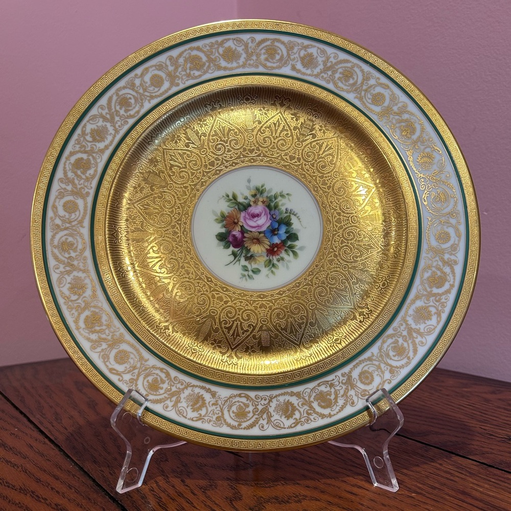 H & C Selb Bavaria Gold and White Floral Cabinet Plate - Picture 2 of 8